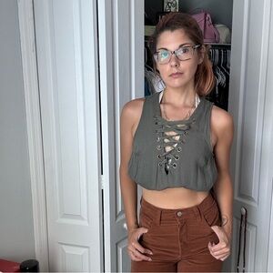 Sage Green Top w Ribbon